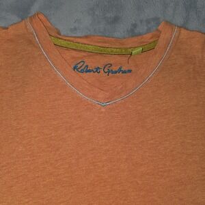 Robert Graham Shirt Mens Size Large Orange Short Sleeve V Neck Designer Tee